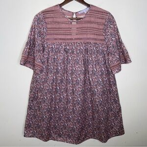 English Factory Dusty Rose Pink Crochet Floral Dress